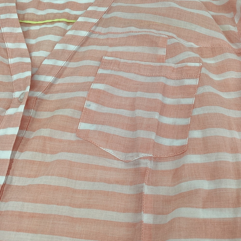 Lane Bryant Womens 22/24 Coral Pink Striped Cotton Button Down Shirt V-Neck Top - Picture 5 of 8